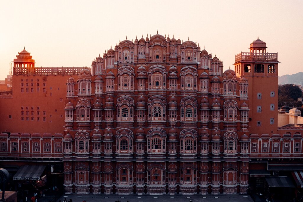 Front view of Hawa Mahal, the Palace of Winds, showcasing its intricate façade and unique architecture