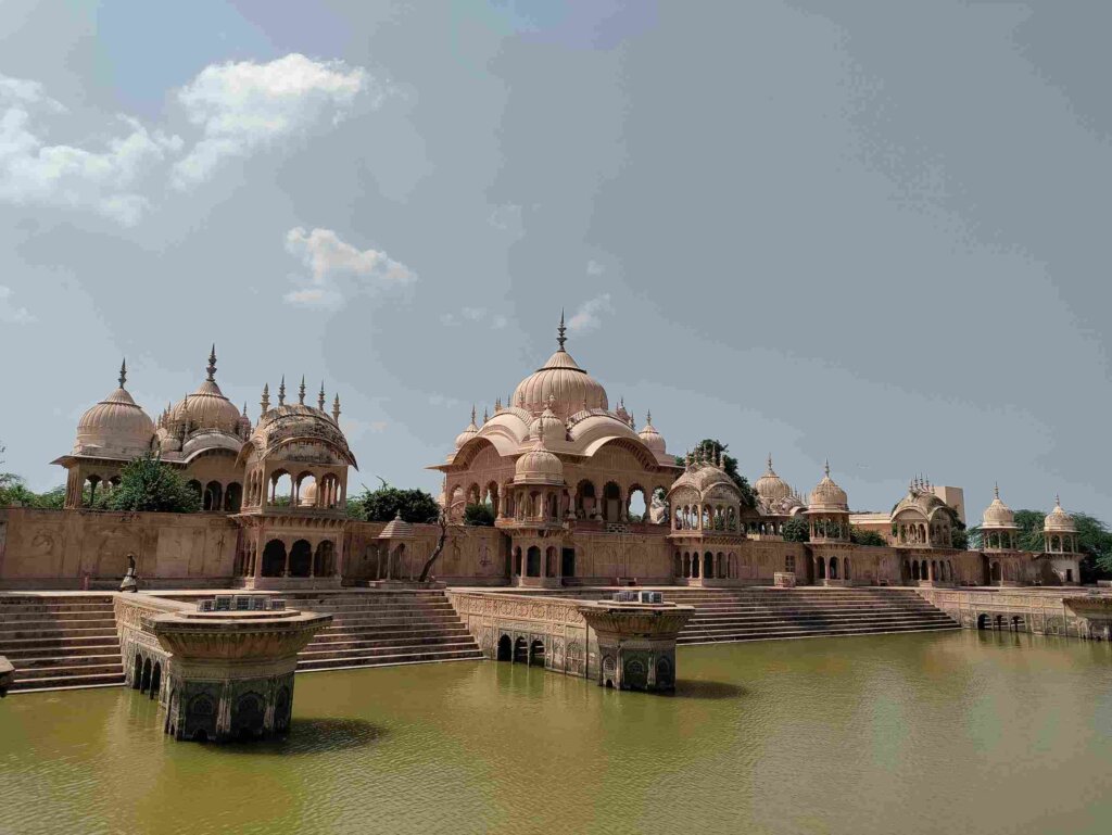 View of the Jamuna River and adjacent ghat in Mathura, India