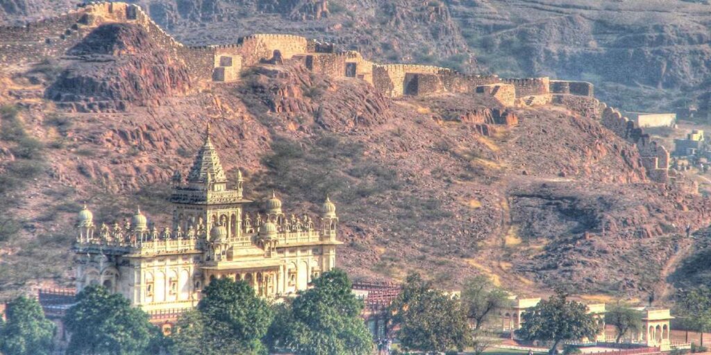 Jaswant Thada with Mehrangarh Fort in the background