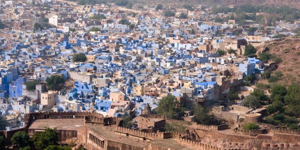 Blue houses dot the landscape, showcasing Jodhpur's unique charm and vibrant culture